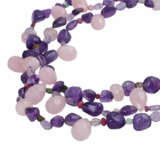 Collier 3-reihig aus Amethyst, Rosenquarz und Turmalin, - Foto 4