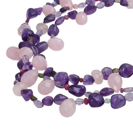 Collier 3-reihig aus Amethyst, Rosenquarz und Turmalin, - Foto 4