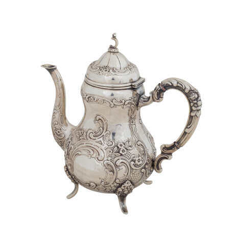 DEUTSCHLAND Tee- und Kaffeekanne auf Tablett, 800 Silber, 20. Jahrhundert. - Foto 2