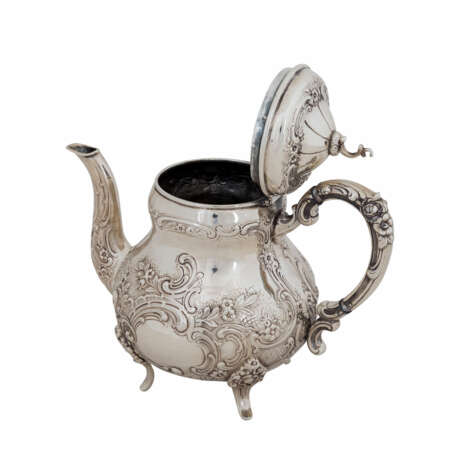 DEUTSCHLAND Tee- und Kaffeekanne auf Tablett, 800 Silber, 20. Jahrhundert. - Foto 3