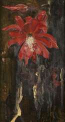 FLORIS VERSTER 1861 Leiden - 1927 ebenda Blumenstillleben Öl auf Eichenholztafel. 42,5 cm x 23 cm. Unten rechts signiert 'Floris Verster'. Part. mit Farbverlusten. Rahmen.