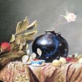 Peinture «Nature morte avec une rose dans un vase bleu.», Carton, Peinture à l'huile, Impressionnisme, Nature morte, 2019 - photo 2