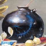 Peinture «Nature morte avec une rose dans un vase bleu.», Carton, Peinture à l'huile, Impressionnisme, Nature morte, 2019 - photo 4