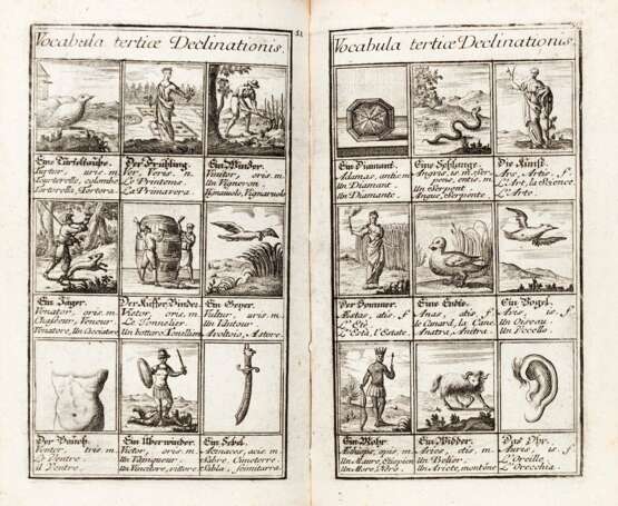 [DIZIONARIO VISIVO] - Kleines Bilder-Cabinet zu Erlernung der vier Sprachen. Augusta: Martin Engelbrecht, ca.1710. - Foto 2
