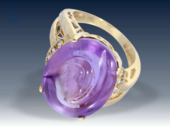 Ring: dekorativer, außergewöhnlicher Goldschmiedering mit Amethyst-Gemme - Foto 2
