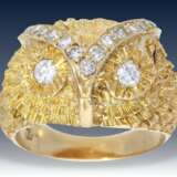 Ring: interessanter und ausgefallener vintage Diamant/Goldschmiedering mit der Darstellung eines Eulenkopfes, 18K Gold - photo 1