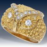 Ring: interessanter und ausgefallener vintage Diamant/Goldschmiedering mit der Darstellung eines Eulenkopfes, 18K Gold - photo 2