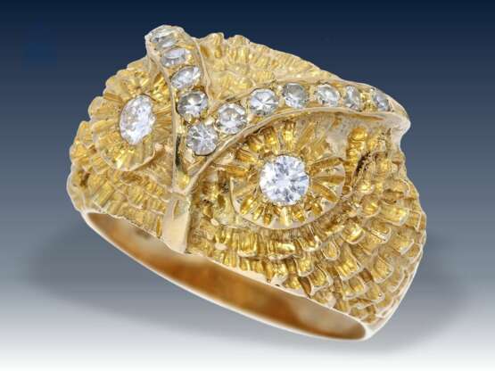 Ring: interessanter und ausgefallener vintage Diamant/Goldschmiedering mit der Darstellung eines Eulenkopfes, 18K Gold - Foto 2