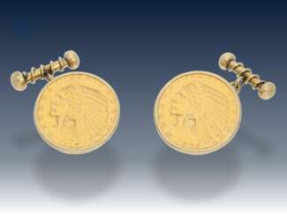 Manschettenknöpfe: schwere vintage Goldschmiedearbeit mit amerikanischen Goldmünzen, Indian Head