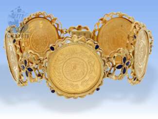 Armband: außergewöhnliches vintage Münzarmband, signiert Fabor, 18K Gold