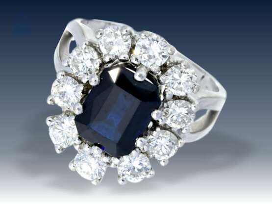 Ring: vintage Saphir/Diamant-Blütenring, sehr teure Goldschmiedeanfertigung, feiner Brillantbesatz von ca. 1,8ct - Foto 1