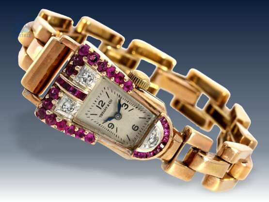 Armbanduhr: außergewöhnliche Art déco Damenuhr für den amerikanischen Markt, Paul Ditisheim, Chaux-de-Fonds für Tiffany New York, 40er Jahre - Foto 1