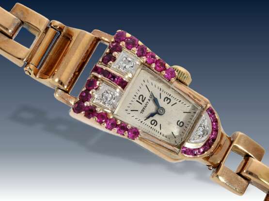 Armbanduhr: außergewöhnliche Art déco Damenuhr für den amerikanischen Markt, Paul Ditisheim, Chaux-de-Fonds für Tiffany New York, 40er Jahre - фото 3