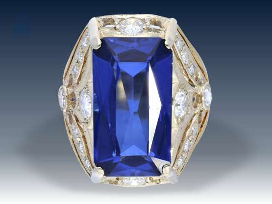 Ring: außergewöhnlicher, hochwertiger russischer vintage Saphir/Brillant-Goldschmiedering - фото 1