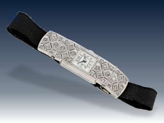 Armbanduhr: besonders schöne und äußerst seltene Art déco Platin Armbanduhr mit Diamantbesatz, Schild Frères & Co. Eterna 30er Jahre - Foto 2