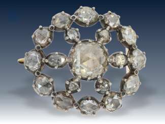 Brosche: seltene, feine antike Diamantbrosche, ca. 4ct Diamantrosen , 19. Jahrhundert