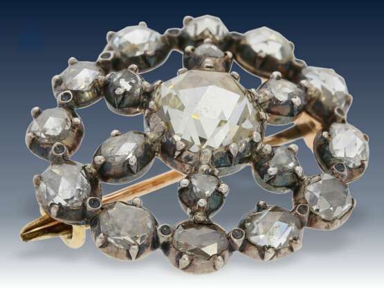 Brosche: seltene, feine antike Diamantbrosche, ca. 4ct Diamantrosen , 19. Jahrhundert - Foto 2