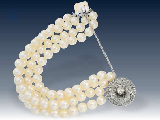 Armband: hochwertiges Akoya-Perlen-Armband mit antiker, wertvoller Diamantschließe - Foto 1