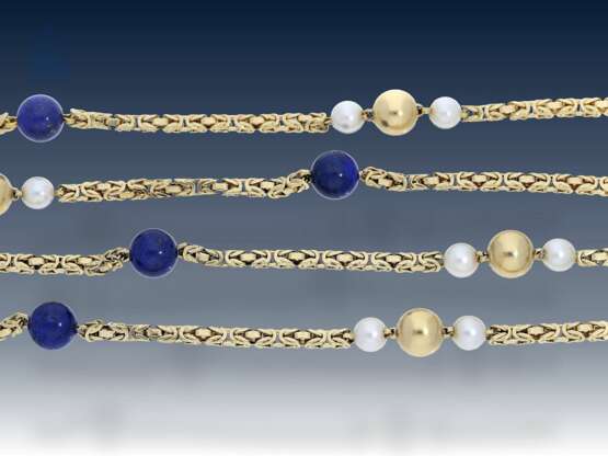 Kette: lange, äußerst dekorative und außergewöhnliche Perlen/Lapislazuli-Goldkette, Königsmuster in 18KGold - Foto 2