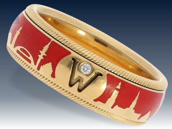 Ring: hochfeiner Wellendorff Gold/Emaillering Drehring "HAMBURG", limitiert auf 125 Stück, Markenschmuck aus 18K Gold - фото 1