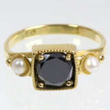 schwarzer Brillant Solitär Ring Gelbgold 750 - фото 1