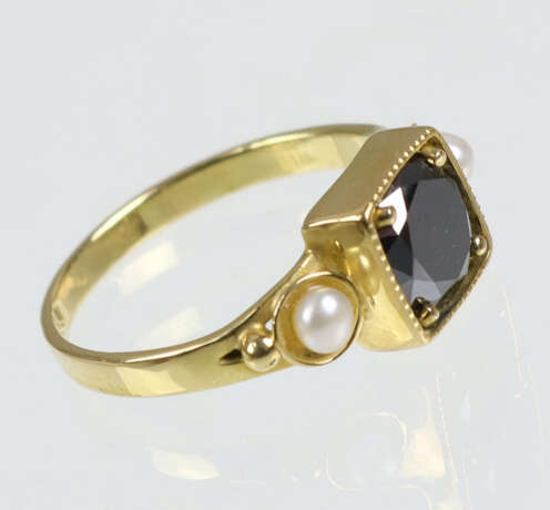 schwarzer Brillant Solitär Ring Gelbgold 750 - фото 2