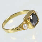 schwarzer Brillant Solitär Ring Gelbgold 750 - Foto 2