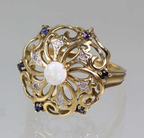 Opal Diamant Saphir Ring Gelbgold 375 - photo 1