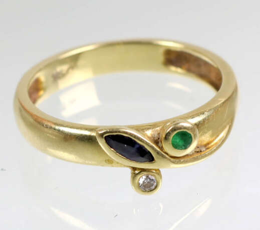 Smaragd Saphir Brillant Ring Gelbgold 585 - Foto 1