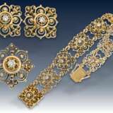 Armband/Ohrschmuck: äußerst dekoratives vintage Goldarmband mit Brillantbesatz sowie passendem Ohrschmuck und dazugehöriger Brosche, 50er Jahre - photo 1