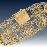 Armband/Ohrschmuck: äußerst dekoratives vintage Goldarmband mit Brillantbesatz sowie passendem Ohrschmuck und dazugehöriger Brosche, 50er Jahre - Foto 2