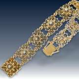 Armband/Ohrschmuck: äußerst dekoratives vintage Goldarmband mit Brillantbesatz sowie passendem Ohrschmuck und dazugehöriger Brosche, 50er Jahre - Foto 3
