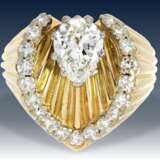 Ring: ganz ausgefallener, sehr dekorativer vintage Brillant-Goldschmiedering, seltener Tropfendiamant von ca. 1,2ct, verm. Frankreich 50er Jahre - photo 2
