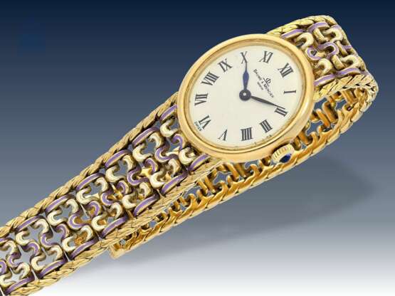 Armbanduhr: sehr seltene, vintage Damenuhr von Baume & Mercier Geneve Ref.38233 mit emailliertem Armband und Originalbox, ca.1975 - фото 1