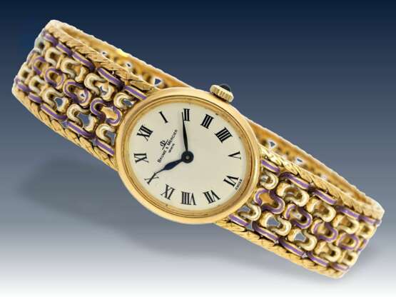 Armbanduhr: sehr seltene, vintage Damenuhr von Baume & Mercier Geneve Ref.38233 mit emailliertem Armband und Originalbox, ca.1975 - фото 2