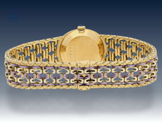 Armbanduhr: sehr seltene, vintage Damenuhr von Baume & Mercier Geneve Ref.38233 mit emailliertem Armband und Originalbox, ca.1975 - photo 3