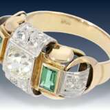 Ring: seltener Antikschmuck, Diamant-/Turmalinring aus der Zeit des Art déco, Mittelstein ca. 1,4ct - photo 2