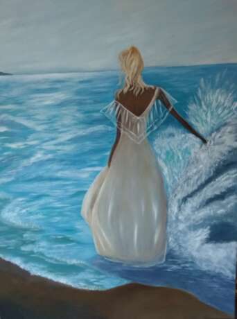 Design Painting “Girl and sea”, Canvas on the subframe, Oil paint, Photorealism, 2020 - photo 1