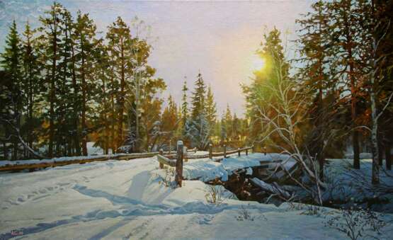 Painting “Snow and sun”, Canvas, Oil paint, Realist, Landscape painting, Russia, 2020 - photo 1