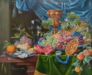 "Still life with fruit, goblet and oysters"
