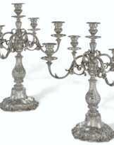 A PAIR OF AMERICAN SILVER FIVE-LIGHT LARGE CANDELABRA