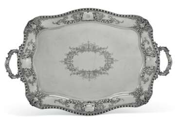 AN AMERICAN SILVER LARGE TWO-HANDLED TRAY