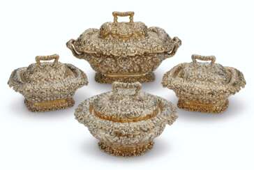 A SUITE OF FOUR MATCHING AMERICAN SILVER-GILT TUREENS