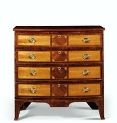 A FEDERAL MAHOGANY AND FLAME-BIRCH VENEERED BOW-FRONT CHEST-...