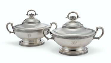 A PAIR OF AMERICAN SILVER TWO-HANDLED VEGETABLE TUREENS AND ...