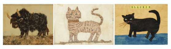 A GROUP OF THREE TUFTED FABRIC PICTURES OF ANIMALS - photo 1