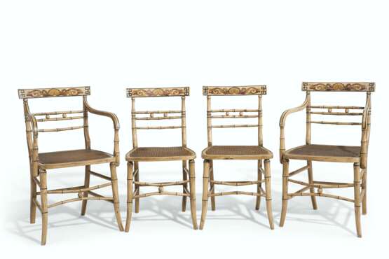 A SET OF FOUR FEDERAL PAINT-DECORATED CANED CHAIRS - photo 1