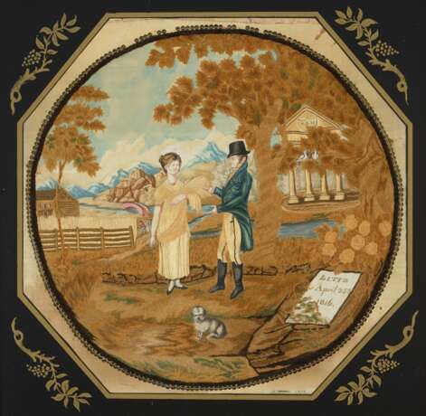A SILK AND WATERCOLOR-ON-SILK NEEDLEWORK PICTURE DEPICTING A... - фото 1