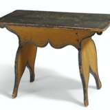 A CARVED AND YELLOW PAINTED PINE FOOTSTOOL - фото 1