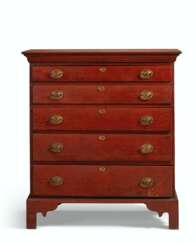 A CHIPPENDALE RED-PAINTED TALL CHEST-OF-DRAWERS